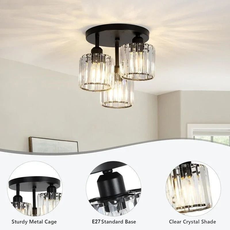 Lámpara de Techo de Cristal de Lujo de 3 Luces Semiempotrada