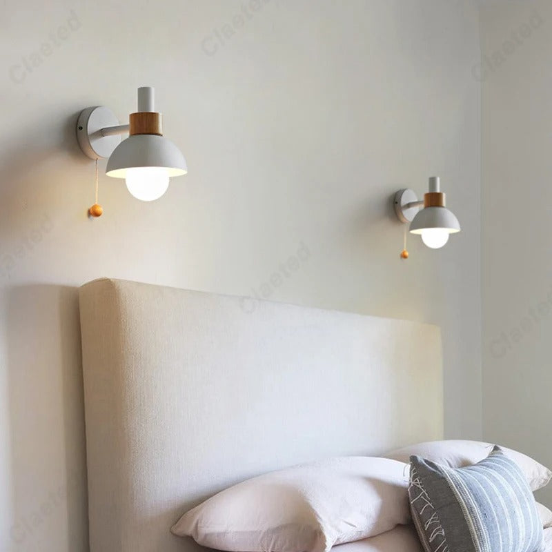 Aplique de Pared Nórdico con Madera e Interruptor de Cordón