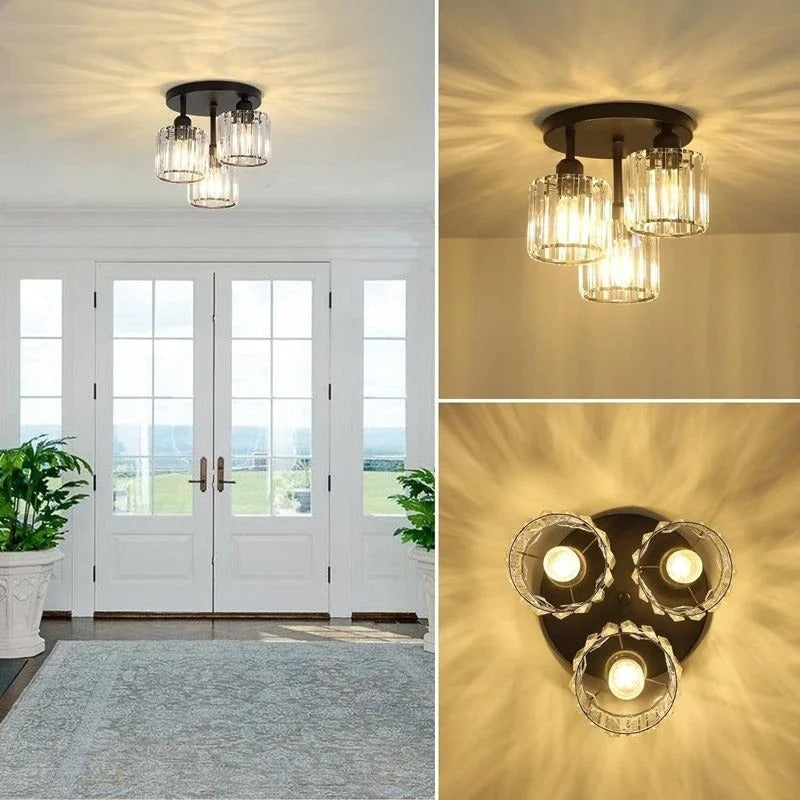 Lámpara de Techo de Cristal de Lujo de 3 Luces Semiempotrada