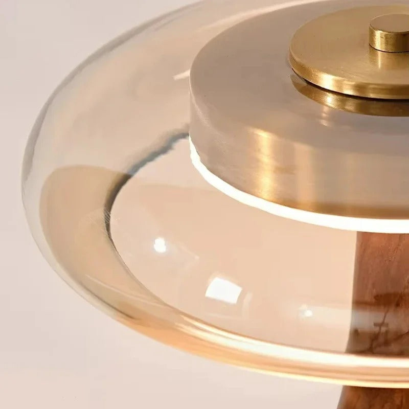 Lámpara de Mesa Andi de Cristal con Latón y Madera de Nogal