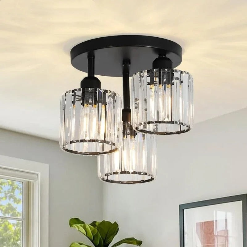 Lámpara de Techo de Cristal de Lujo de 3 Luces Semiempotrada