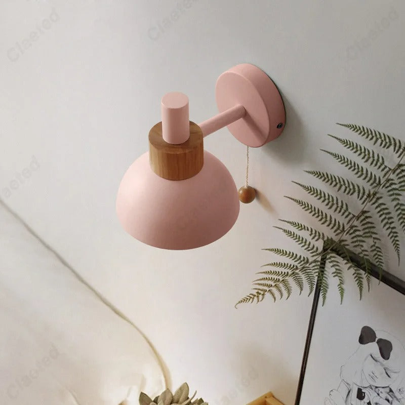 Aplique de Pared Nórdico con Madera e Interruptor de Cordón