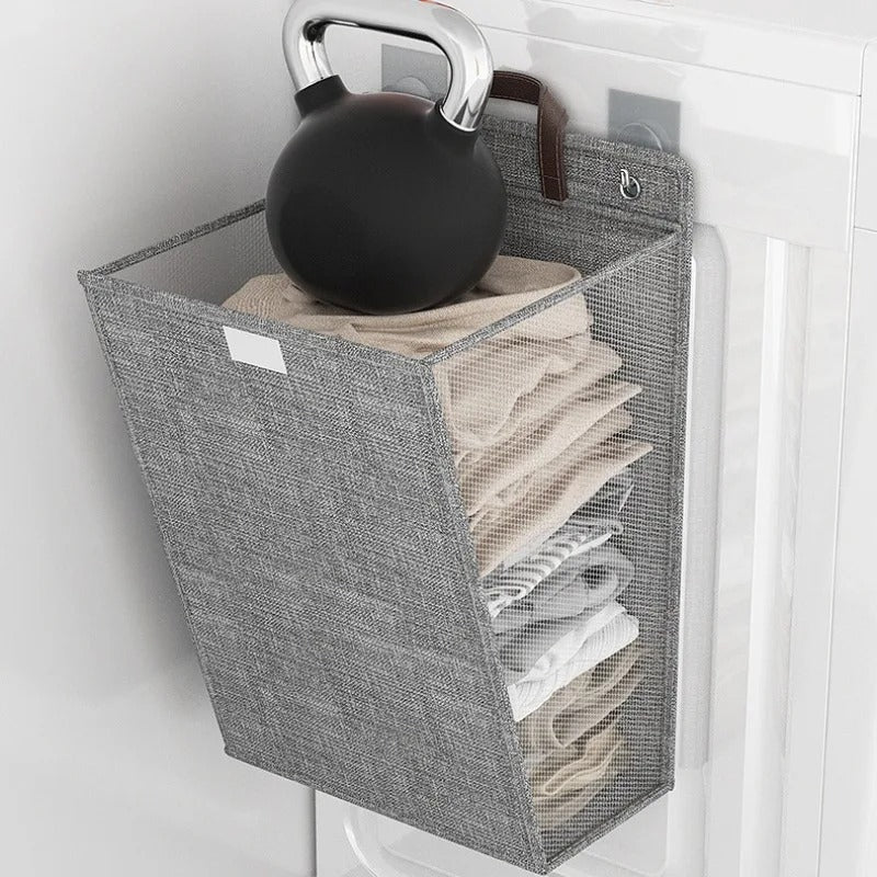 Cesto de Ropa Plegable Adhesivo de Pared Wallora Sin Taladro