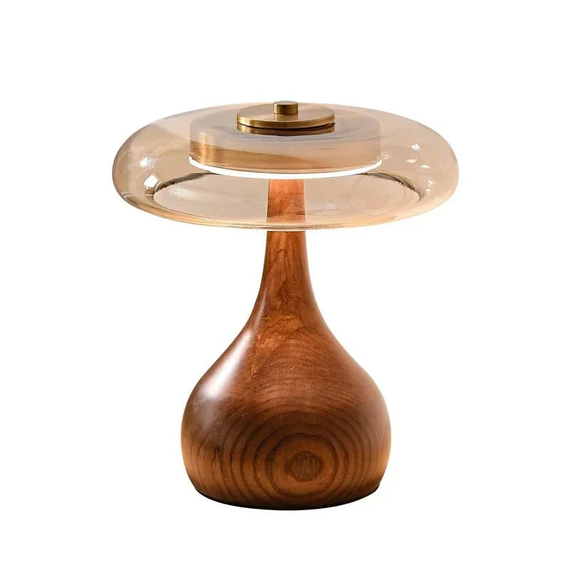 Lámpara de Mesa Andi de Cristal con Latón y Madera de Nogal