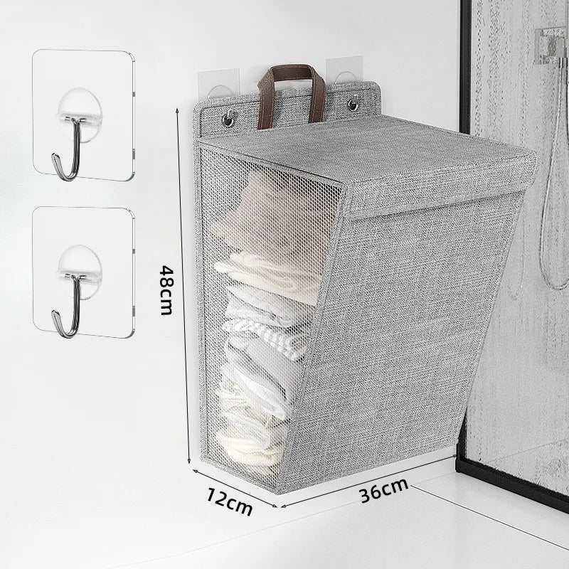 Cesto de Ropa Plegable Adhesivo de Pared Wallora Sin Taladro