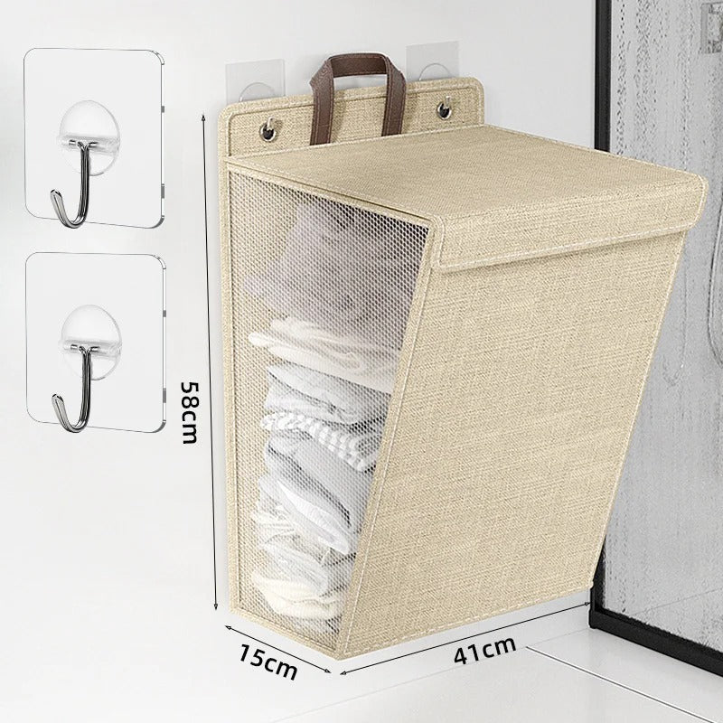 Cesto de Ropa Plegable Adhesivo de Pared Wallora Sin Taladro
