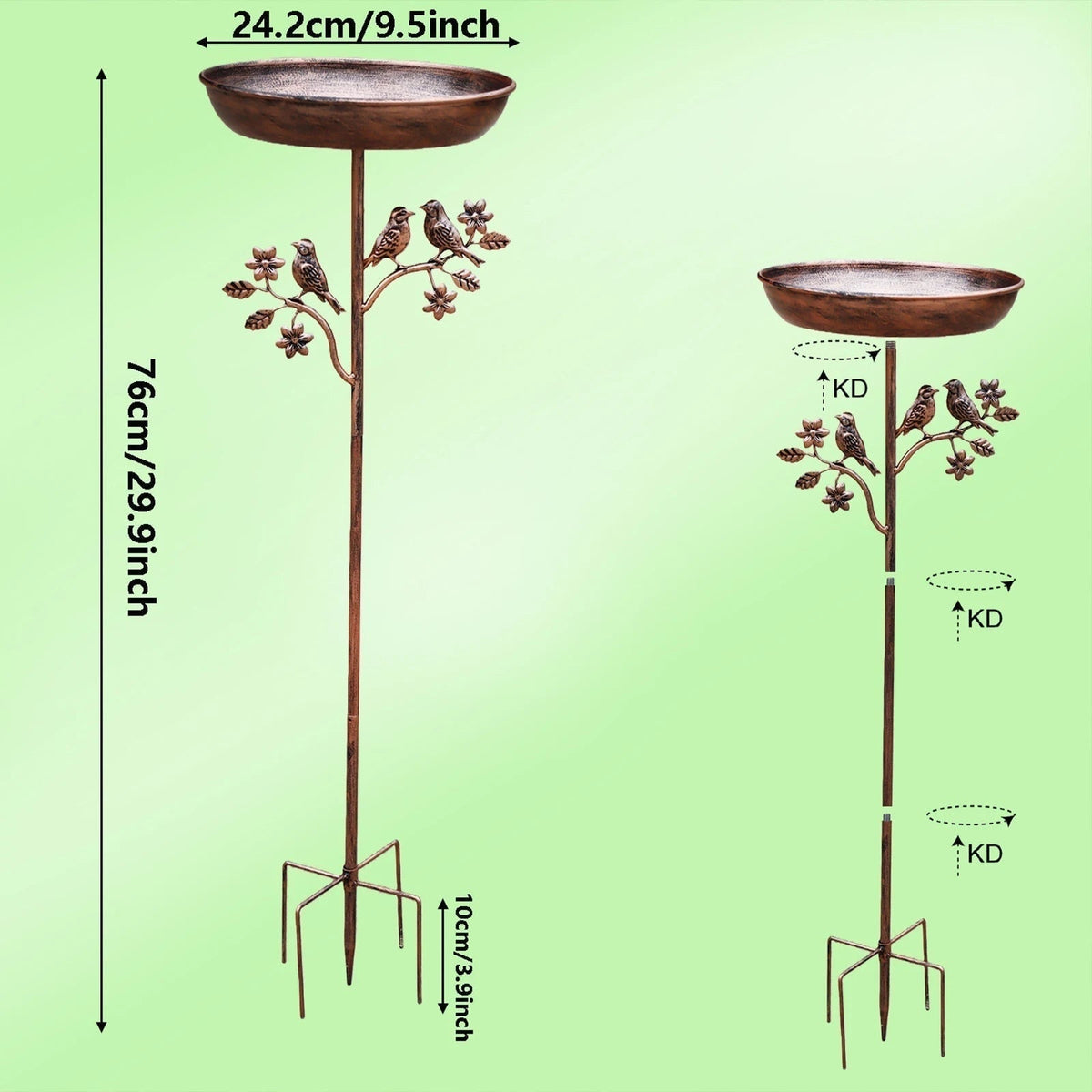 Bebedero para Pájaros de Metal con Pie Decorativo de Jardín