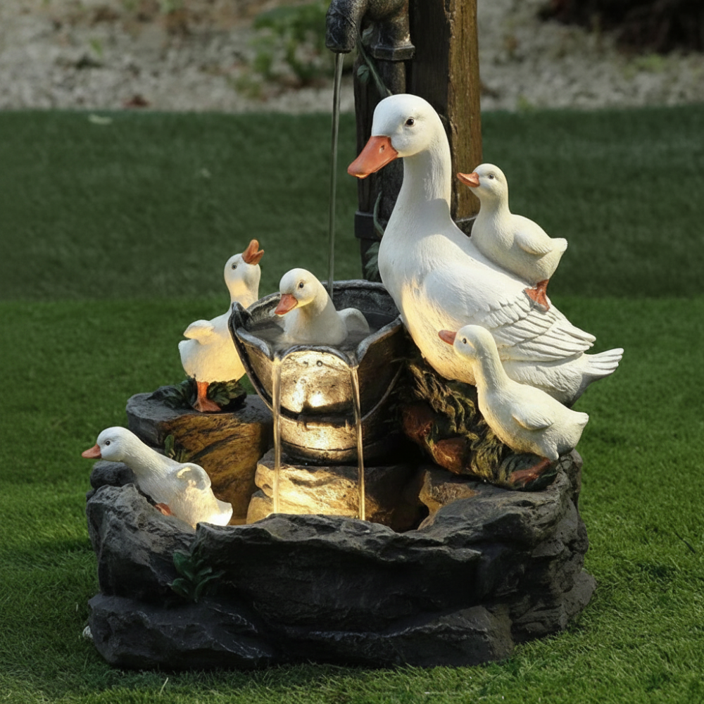 Fuente Solar para Jardín con Bebedero de Pájaros Decorativa