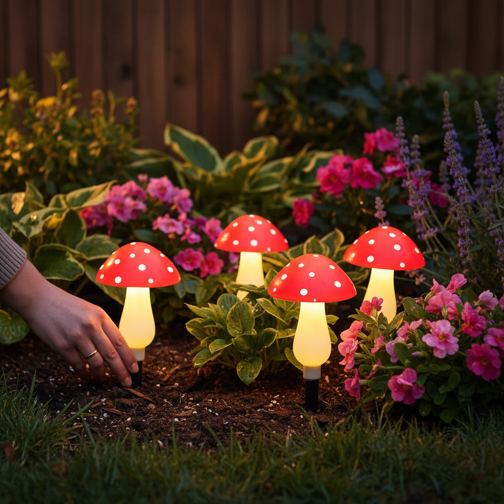 Luces Solares de Jardín con Forma de Seta, Estacas LED
