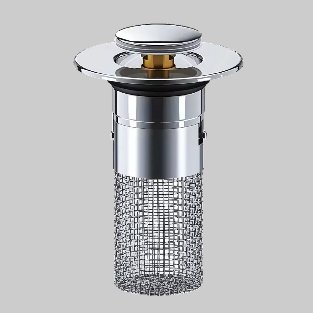 Tapón de Desagüe Push para Lavabo con Cesta Antipelos, Baño