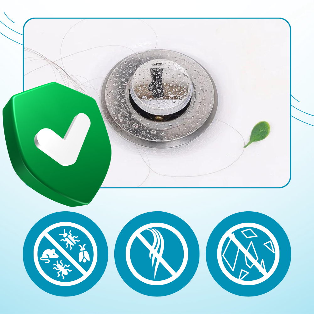 Tapón de Desagüe Push para Lavabo con Cesta Antipelos, Baño