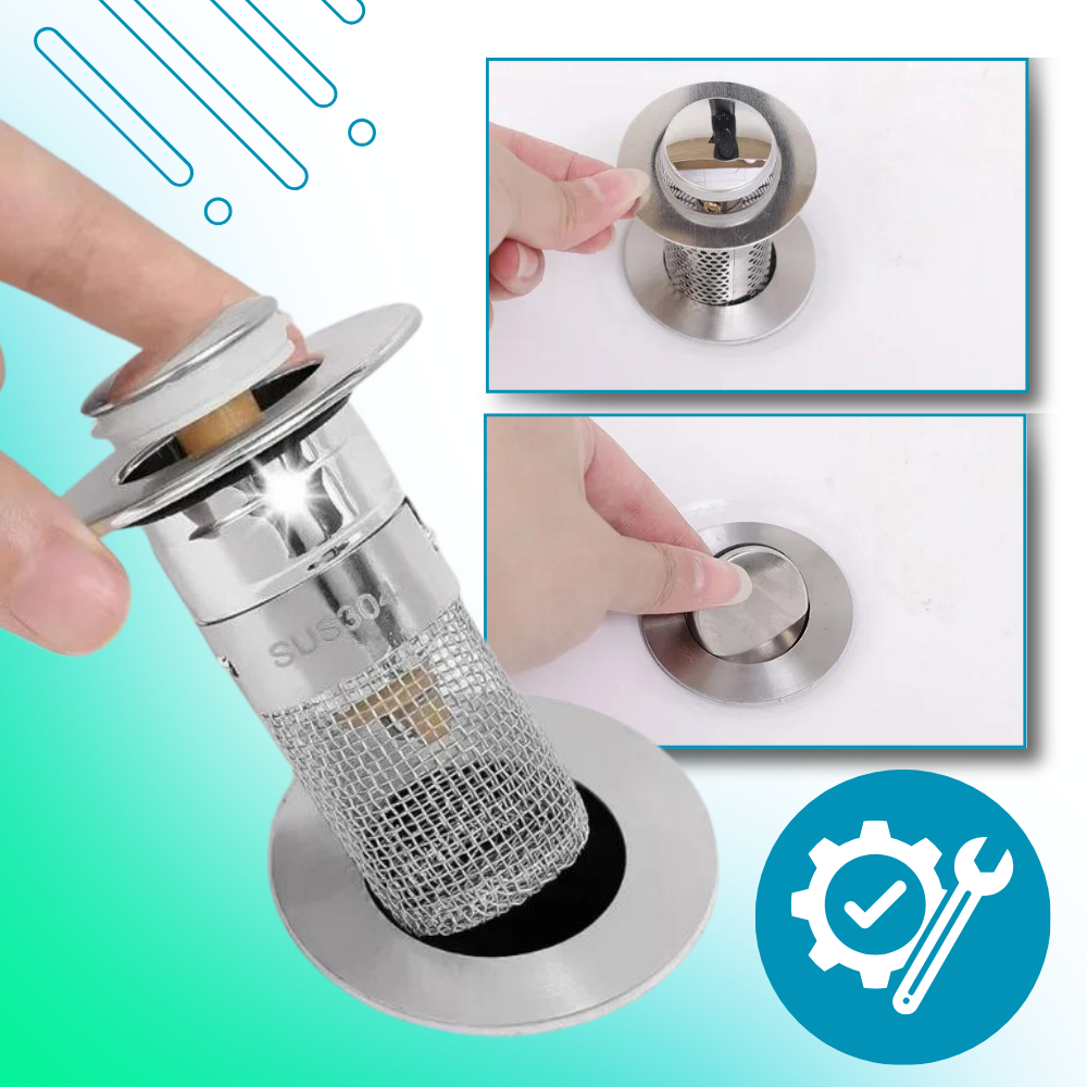 Tapón de Desagüe Push para Lavabo con Cesta Antipelos, Baño