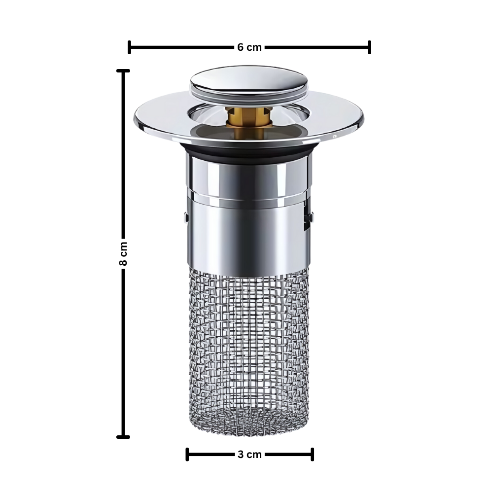 Tapón de Desagüe Push para Lavabo con Cesta Antipelos, Baño