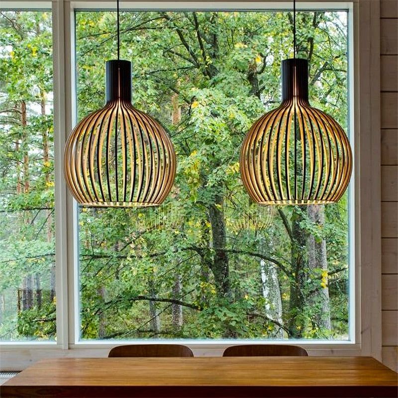 Lámpara Colgante de Madera Artesanal de Estilo Escandinavo