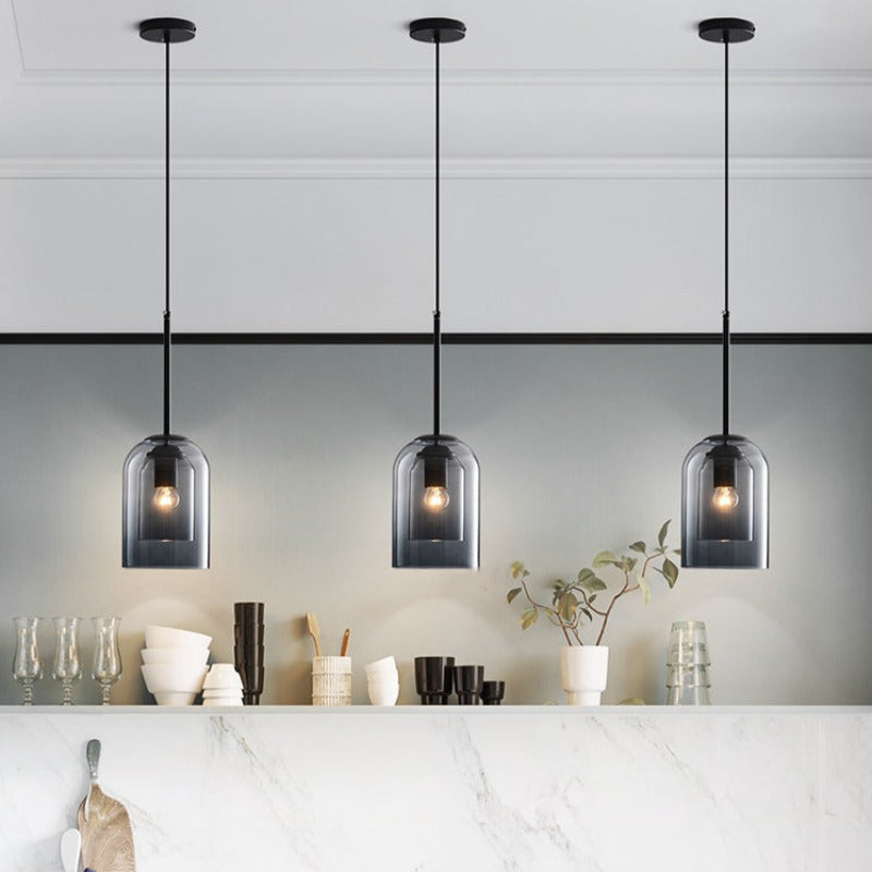 Lámpara Colgante Mica Mid-Century Doble Pantalla de Vidrio