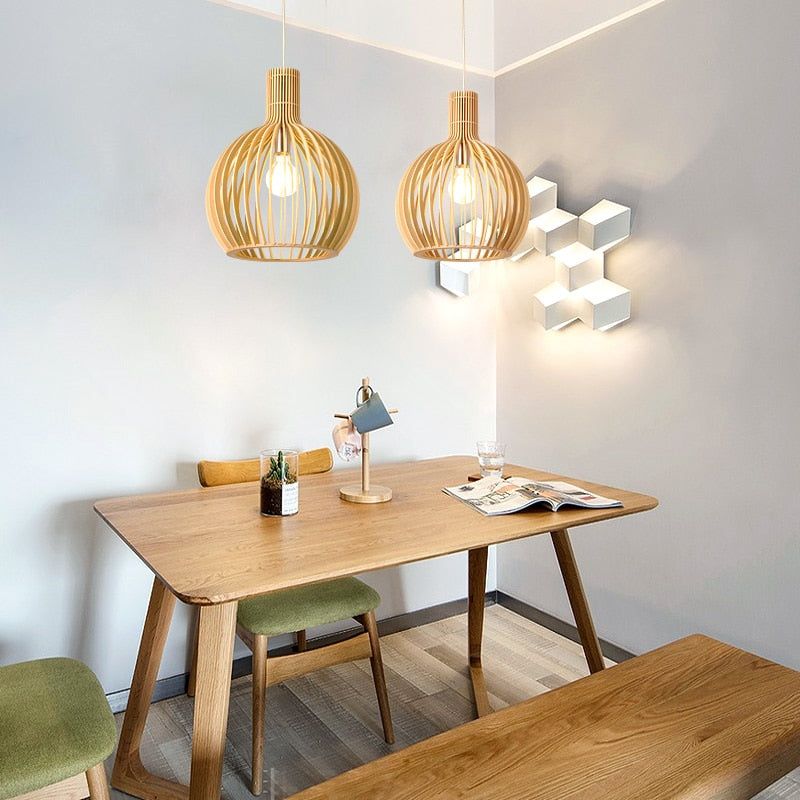 Lámpara Colgante de Madera Artesanal de Estilo Escandinavo