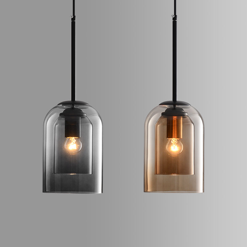 Lámpara Colgante Mica Mid-Century Doble Pantalla de Vidrio