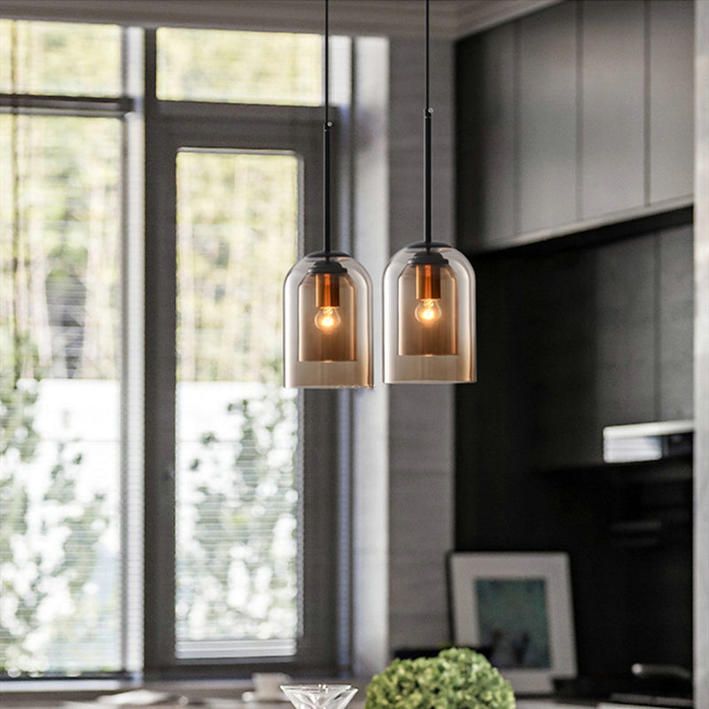 Lámpara Colgante Mica Mid-Century Doble Pantalla de Vidrio