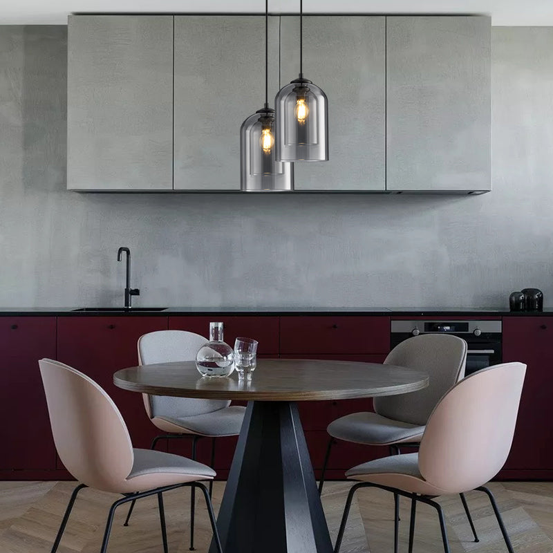 Lámpara Colgante Mica Mid-Century Doble Pantalla de Vidrio