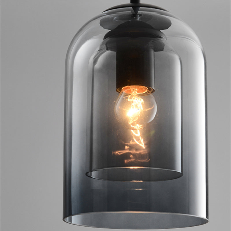 Lámpara Colgante Mica Mid-Century Doble Pantalla de Vidrio