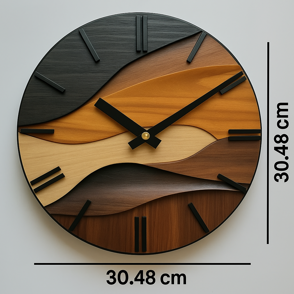 Reloj de Pared Redondo Nórdico Efecto Madera Ondulada 30 cm