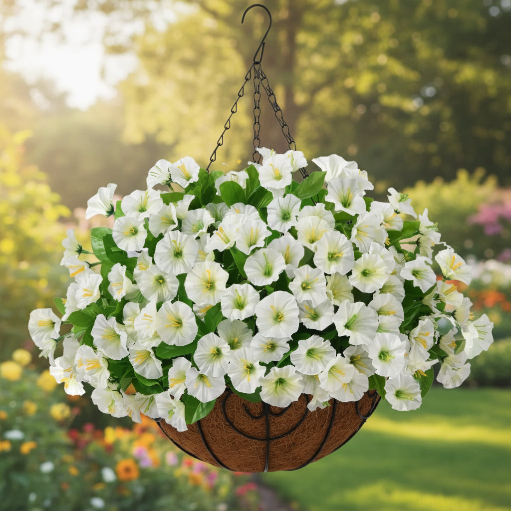 Cesta Colgante de Flores Artificiales de Seda, 6 Colores