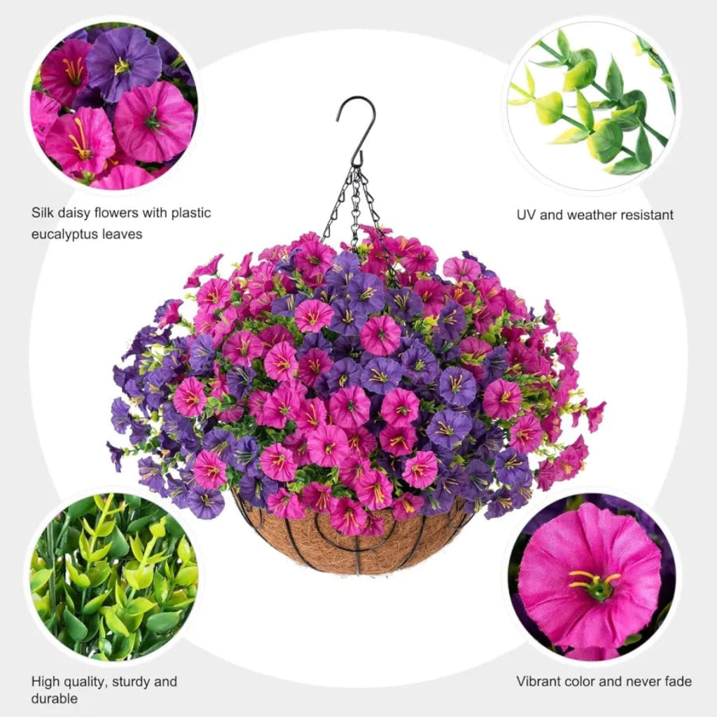 Cesta Colgante de Flores Artificiales de Seda, 6 Colores