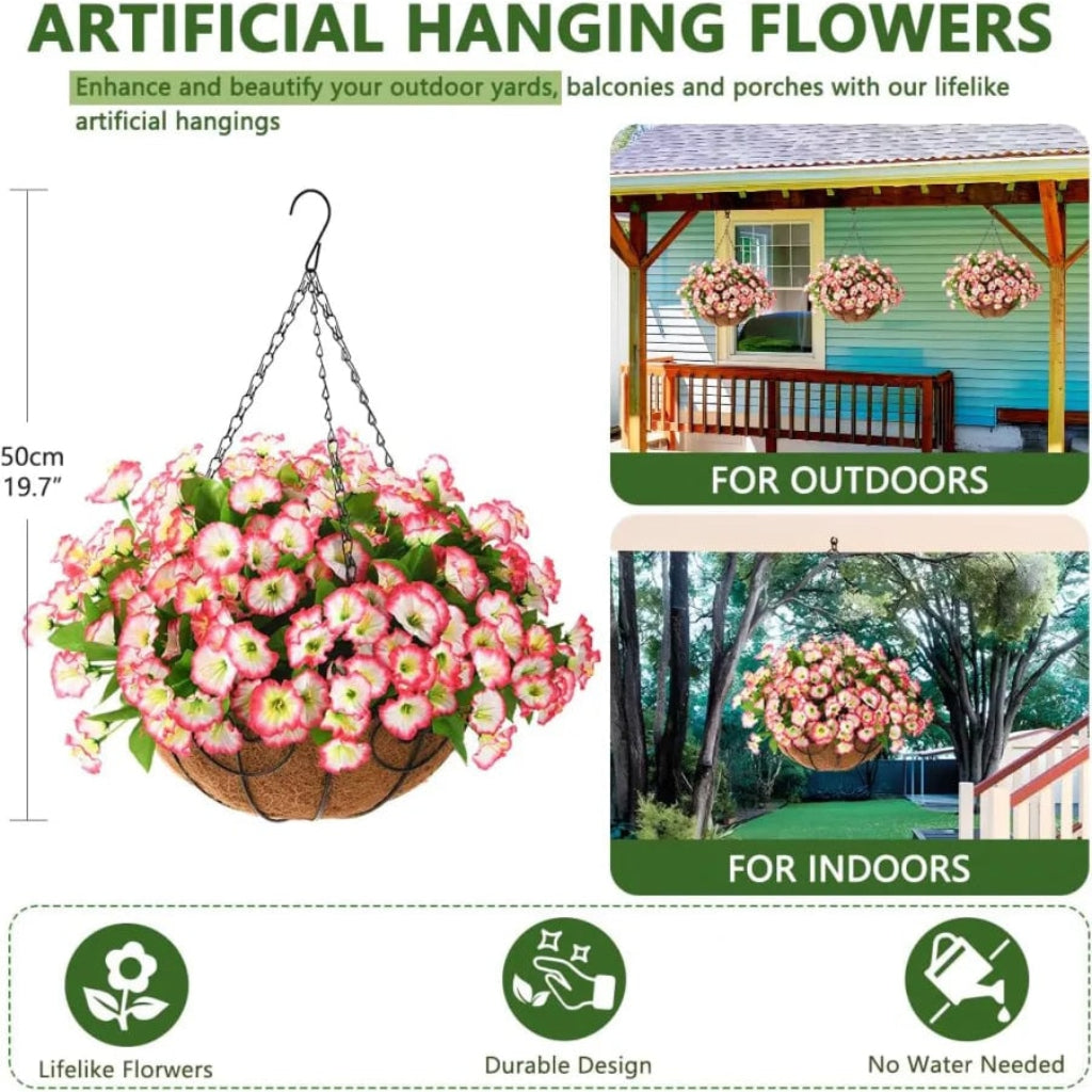 Cesta Colgante de Flores Artificiales de Seda, 6 Colores