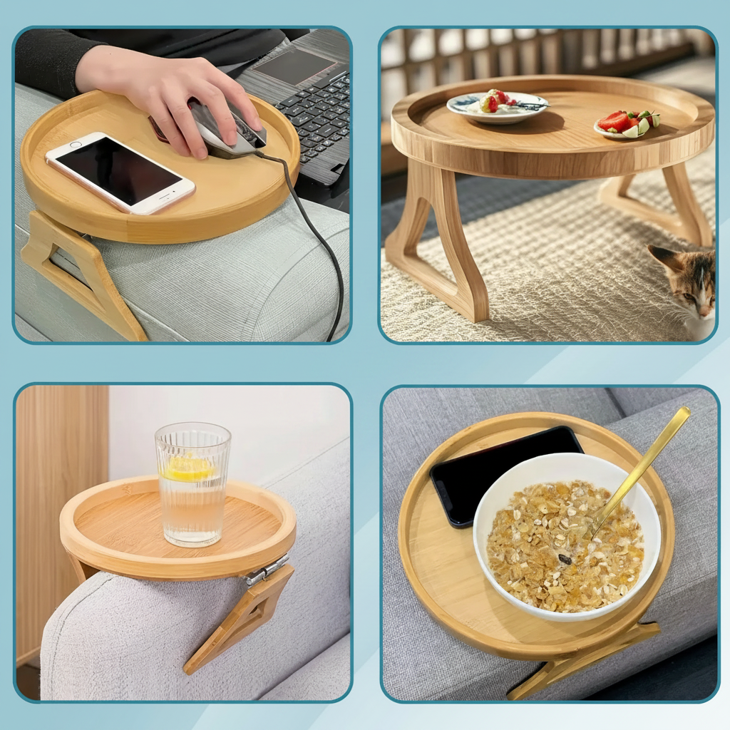 Bandeja para Reposabrazos de Sofá Plegable y Ajustable