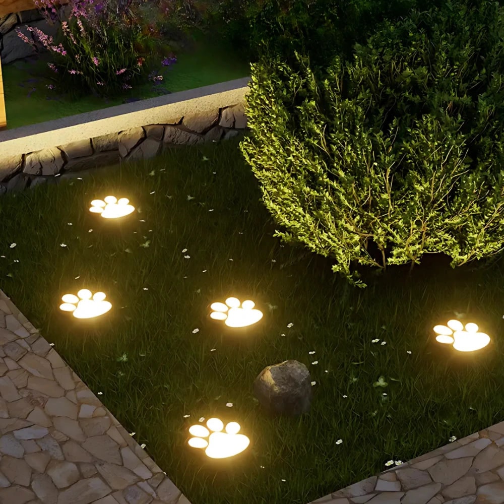 Luces Solares con Huella de Pata para Caminos de Jardín