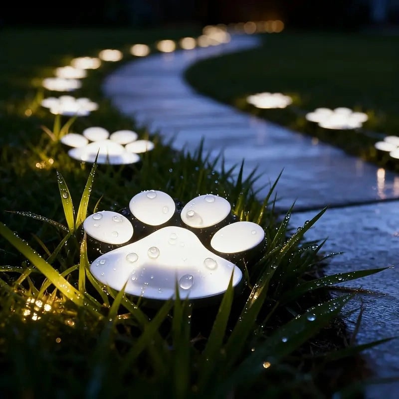 Luces Solares con Huella de Pata para Caminos de Jardín