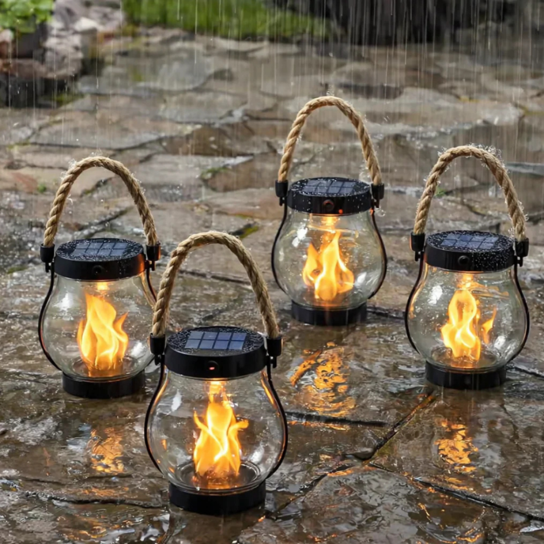 Farol Solar Colgante con Efecto Llama Parpadeante Exterior