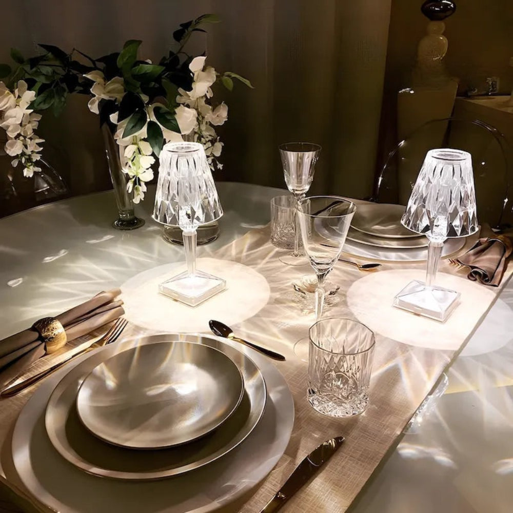Lámpara de Mesa de Cristal Recargable Táctil con Luz LED