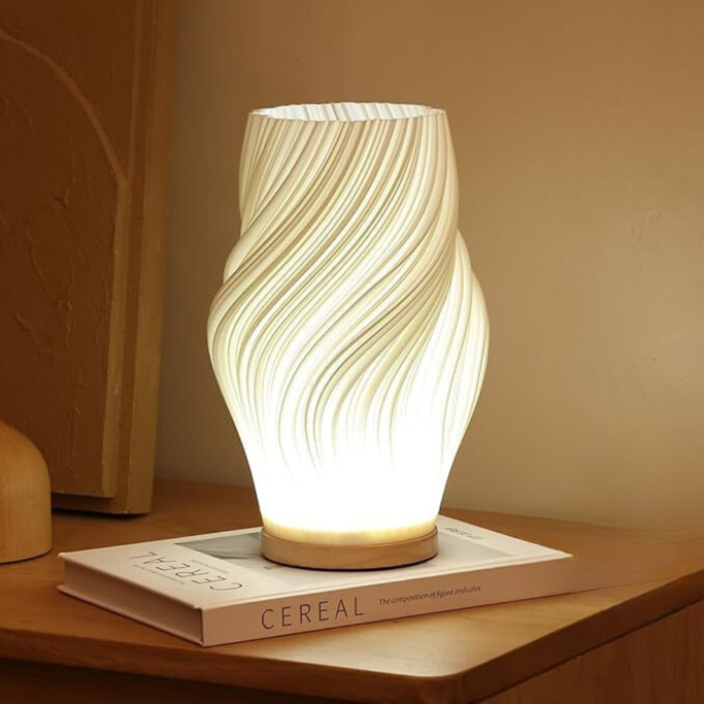 Lámpara de Mesa Onda con Base de Madera LED Regulable USB