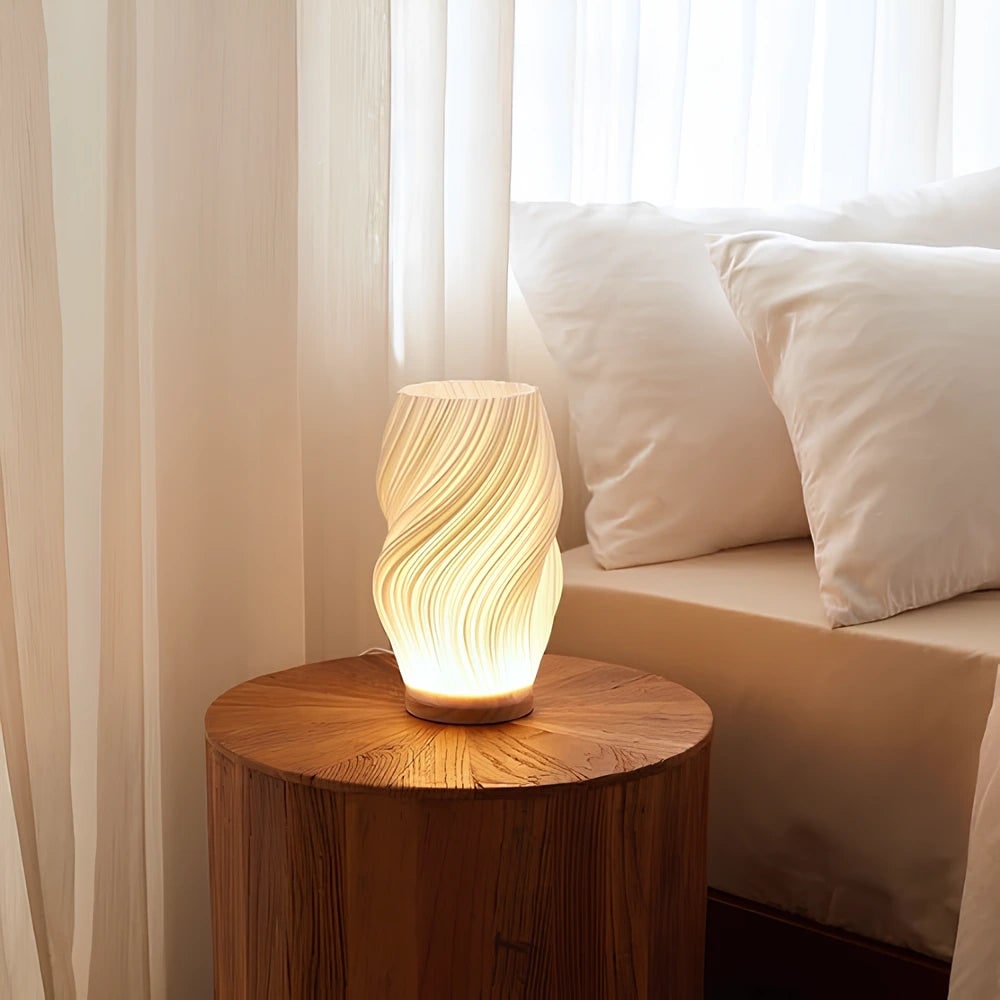 Lámpara de Mesa Onda con Base de Madera LED Regulable USB