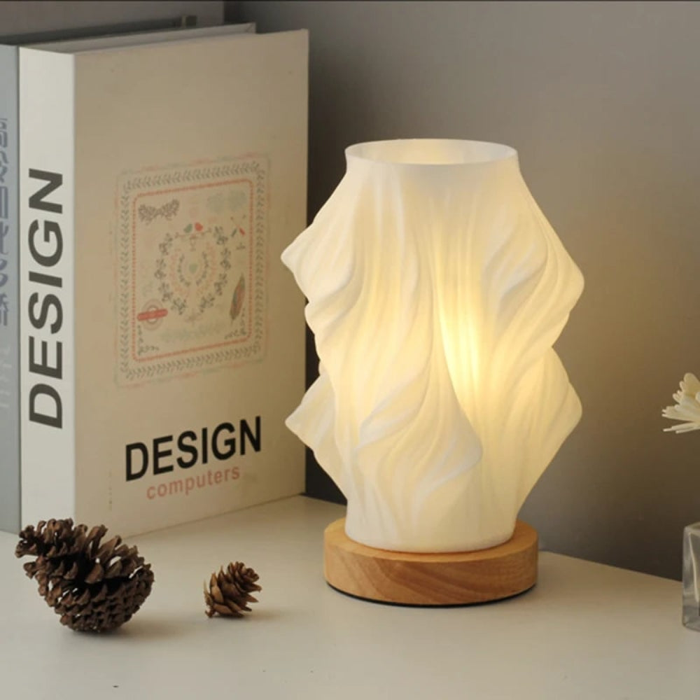 Lámpara de Mesa Onda con Base de Madera LED Regulable USB