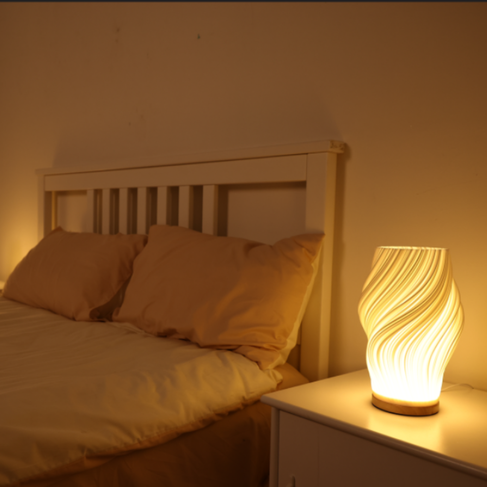 Lámpara de Mesa Onda con Base de Madera LED Regulable USB