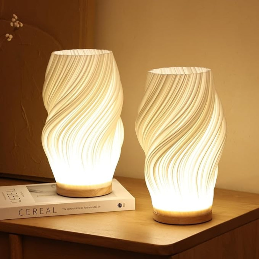 Lámpara de Mesa Onda con Base de Madera LED Regulable USB