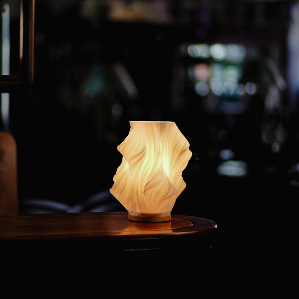 Lámpara de Mesa Onda con Base de Madera LED Regulable USB