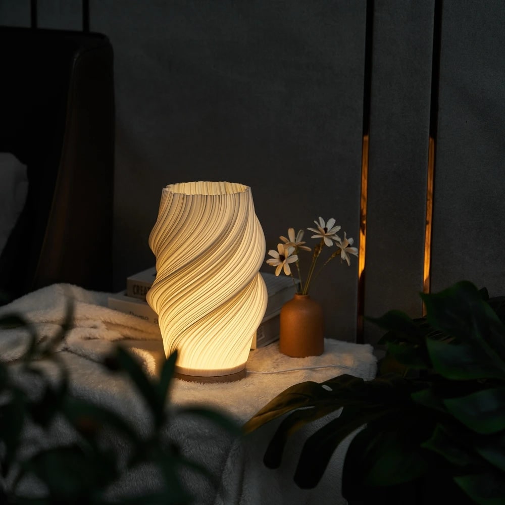 Lámpara de Mesa Onda con Base de Madera LED Regulable USB
