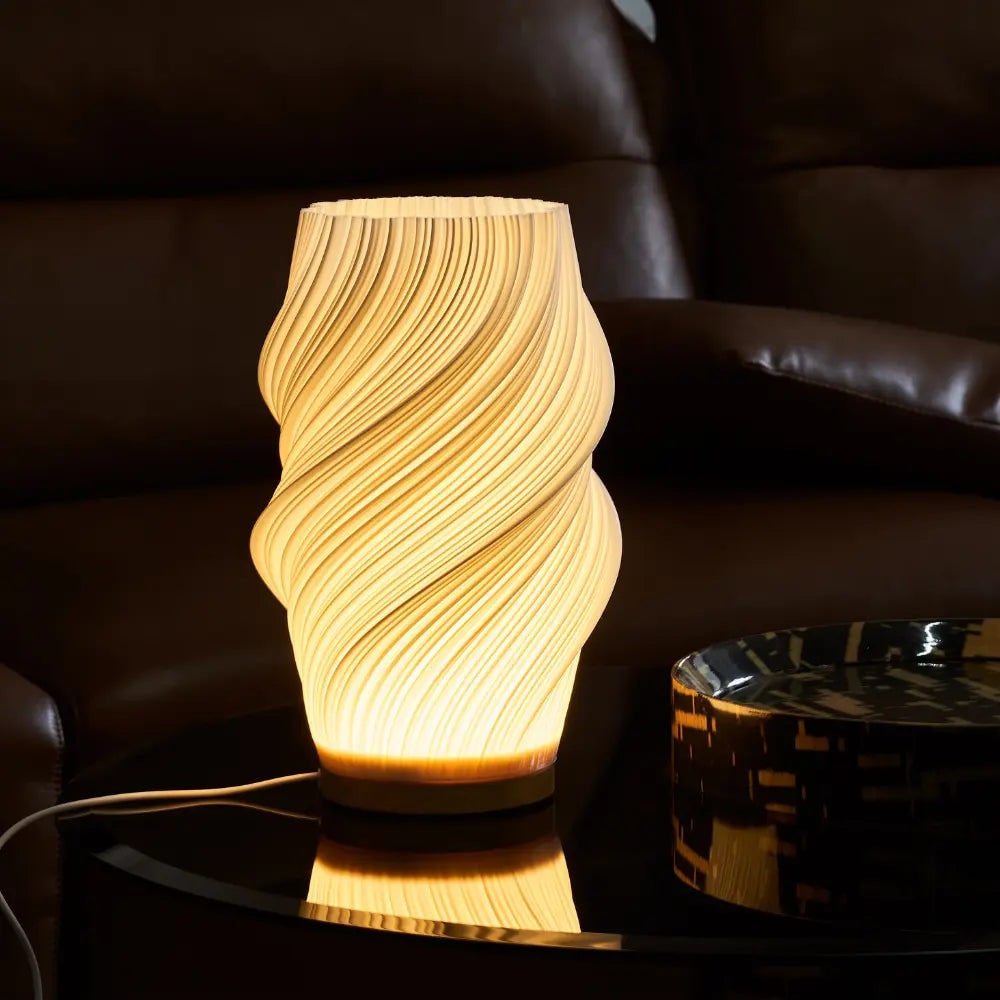 Lámpara de Mesa Onda con Base de Madera LED Regulable USB