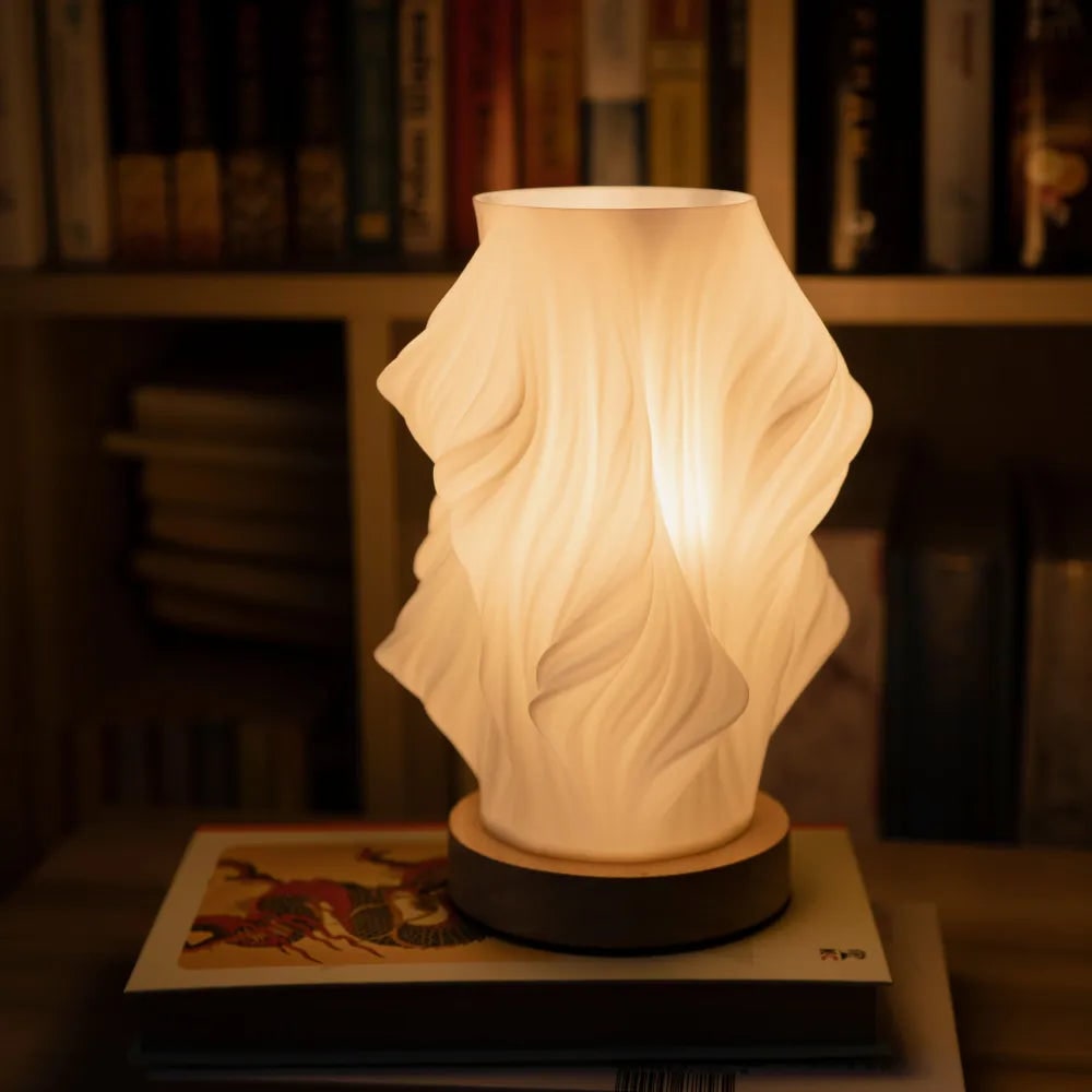 Lámpara de Mesa Onda con Base de Madera LED Regulable USB