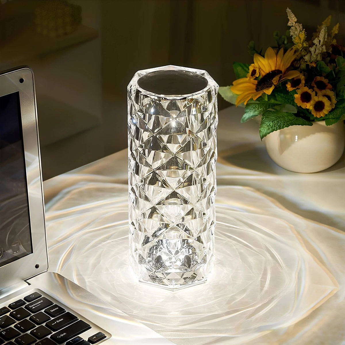 Lámpara de Mesa Táctil Regulable Recargable Efecto Cristal