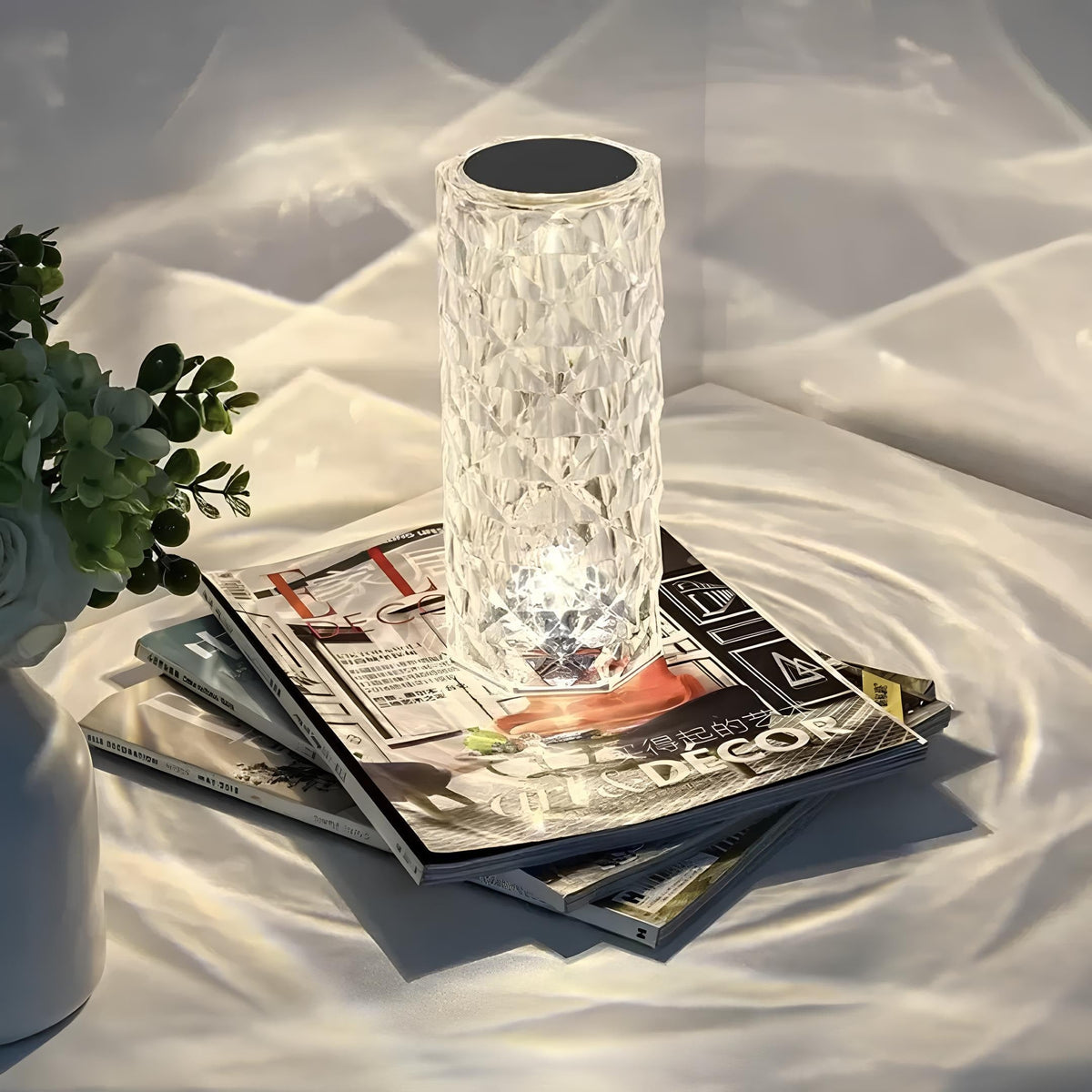 Lámpara de Mesa Táctil Regulable Recargable Efecto Cristal