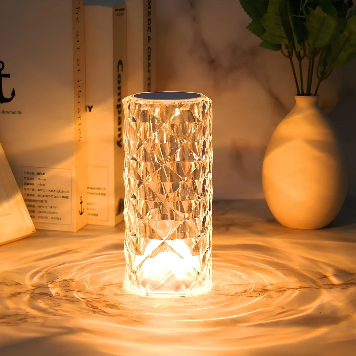 Lámpara de Mesa Táctil Regulable Recargable Efecto Cristal