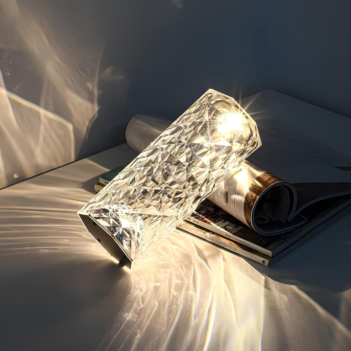 Lámpara de Mesa Táctil Regulable Recargable Efecto Cristal