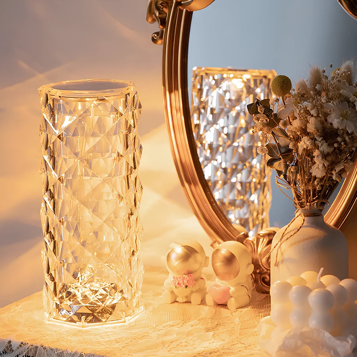 Lámpara de Mesa Táctil Regulable Recargable Efecto Cristal