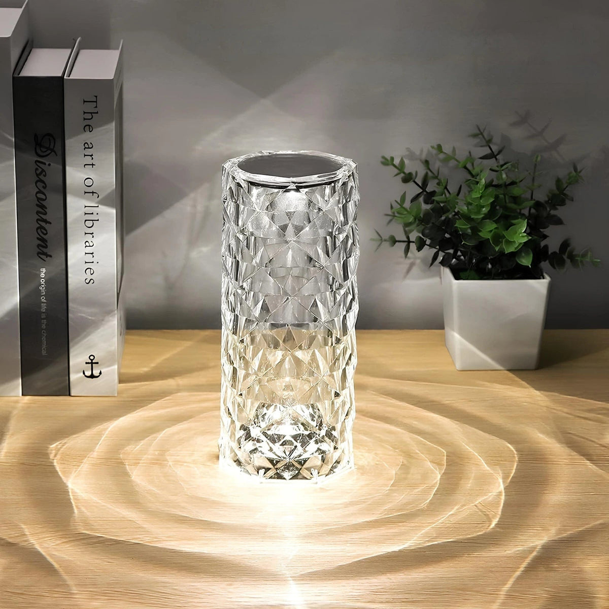 Lámpara de Mesa Táctil Regulable Recargable Efecto Cristal
