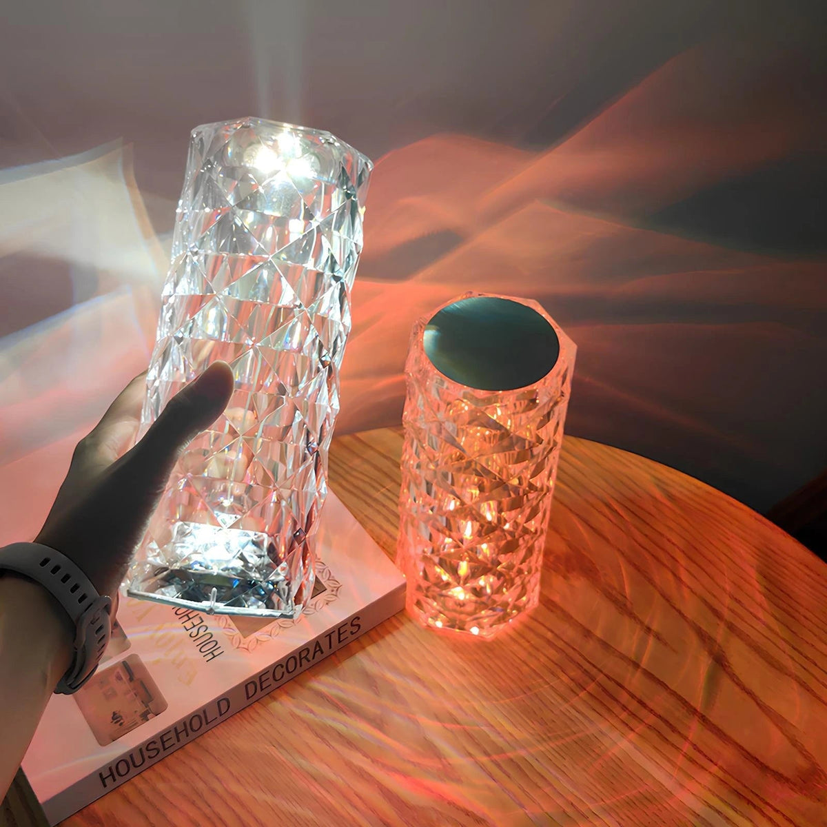 Lámpara de Mesa Táctil Regulable Recargable Efecto Cristal