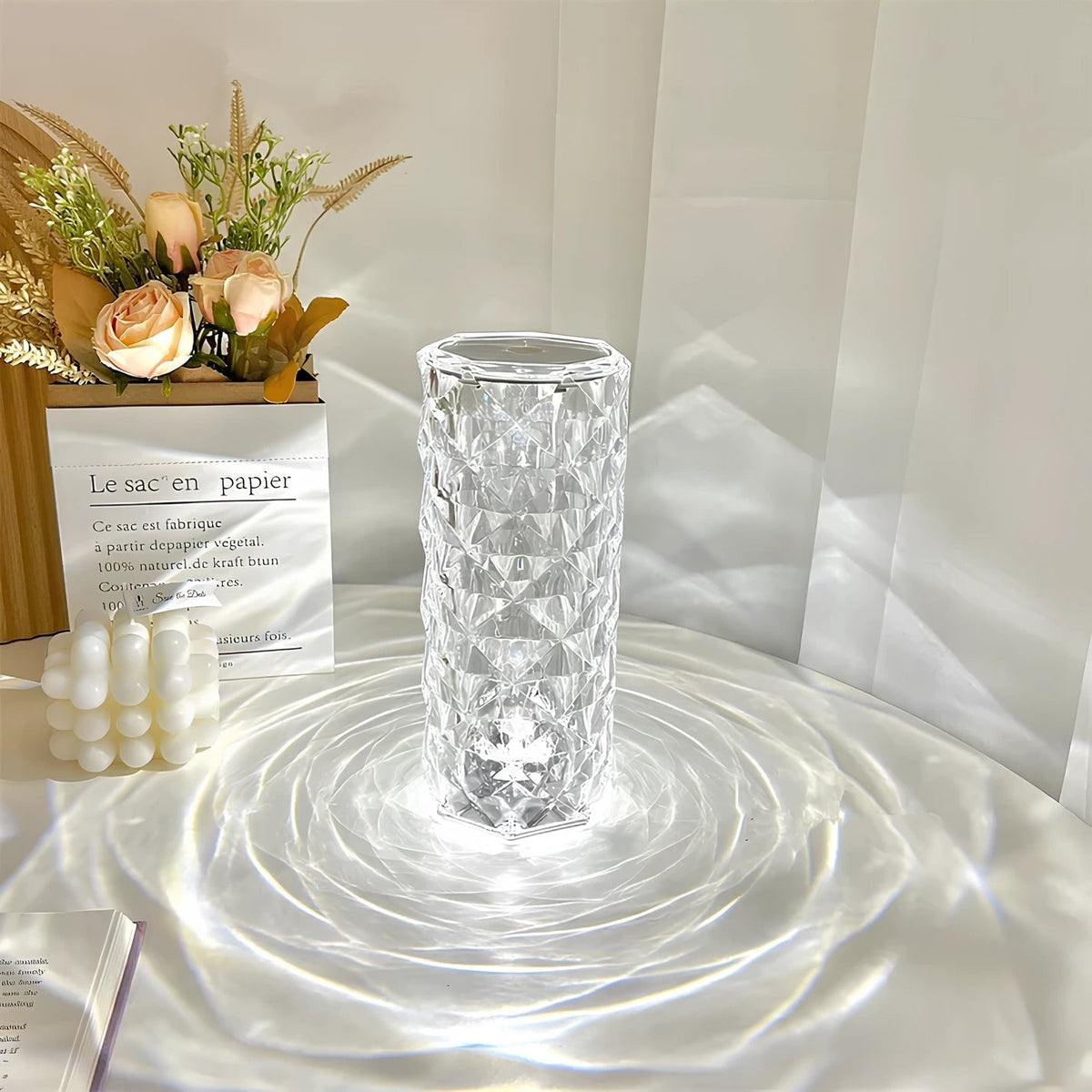 Lámpara de Mesa Táctil Regulable Recargable Efecto Cristal